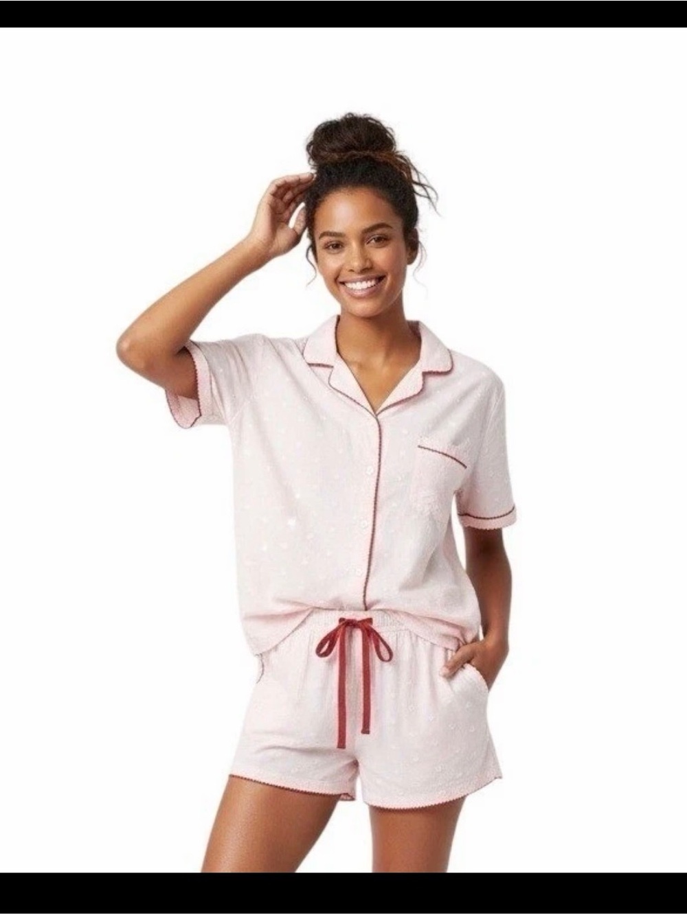 Cupcakes and Cashmere Pajama Set Large Coord Pink Heart Short Sleeve Sleepwear